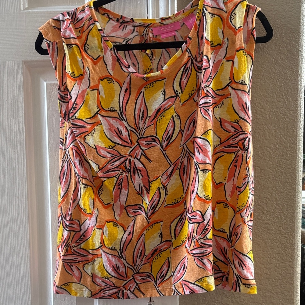 Isaac Mizrahi Floral Tank Top - Orange, Pink, Yellow